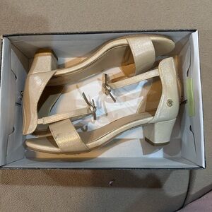 Nine West Cream Glitter Block Heel Dress Shoes